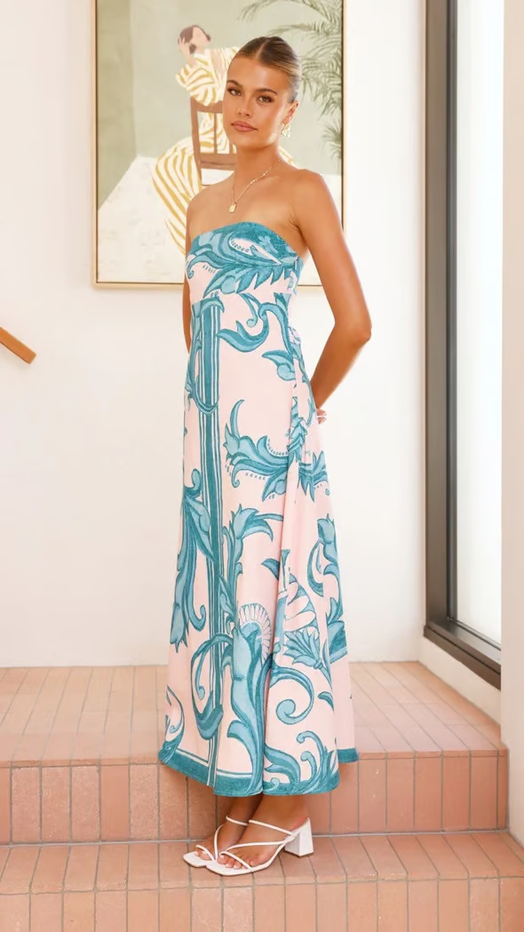 Thalina | Elegant Printed Strapless Dress
