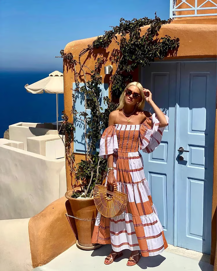 Liora | Off-Shoulder Striped Maxi Dress