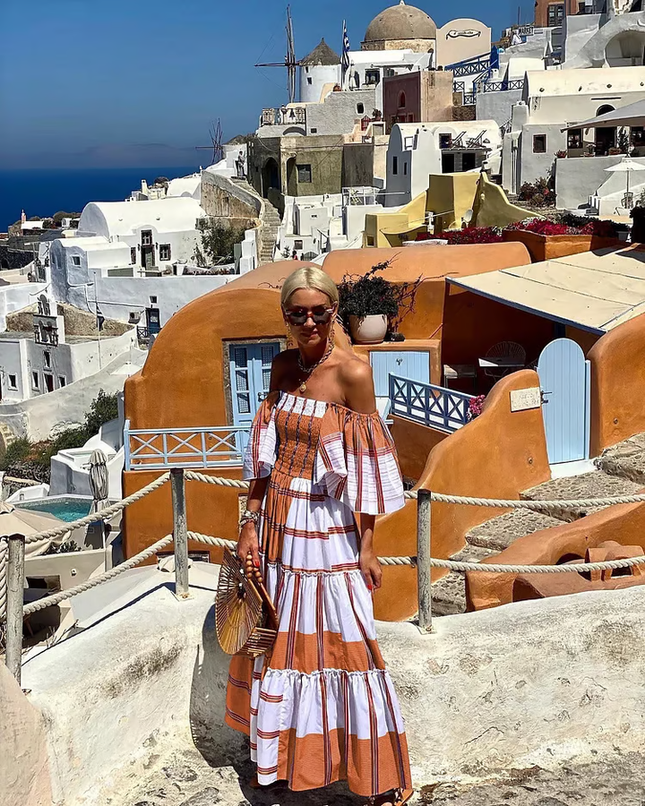 Liora | Off-Shoulder Striped Maxi Dress