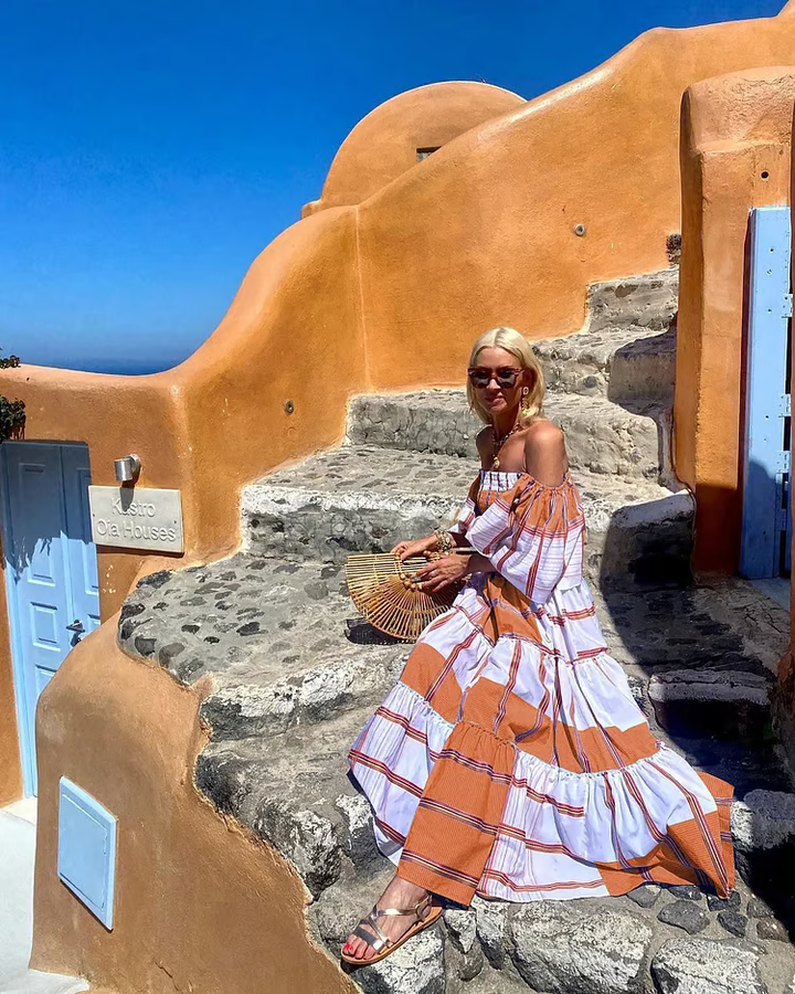 Liora | Off-Shoulder Striped Maxi Dress