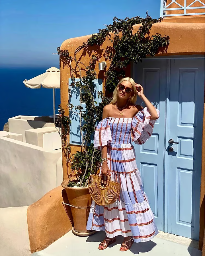 Liora | Off-Shoulder Striped Maxi Dress