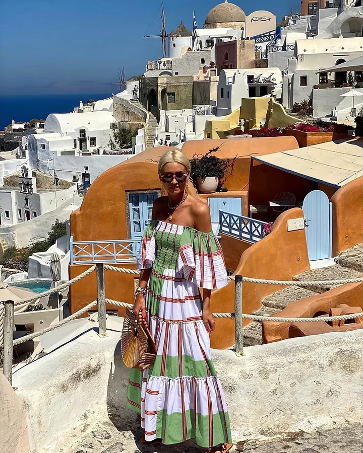 Liora | Off-Shoulder Striped Maxi Dress