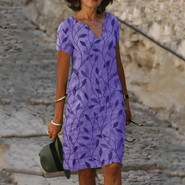 Marivelle | Elegant Leaf Print Midi Dress
