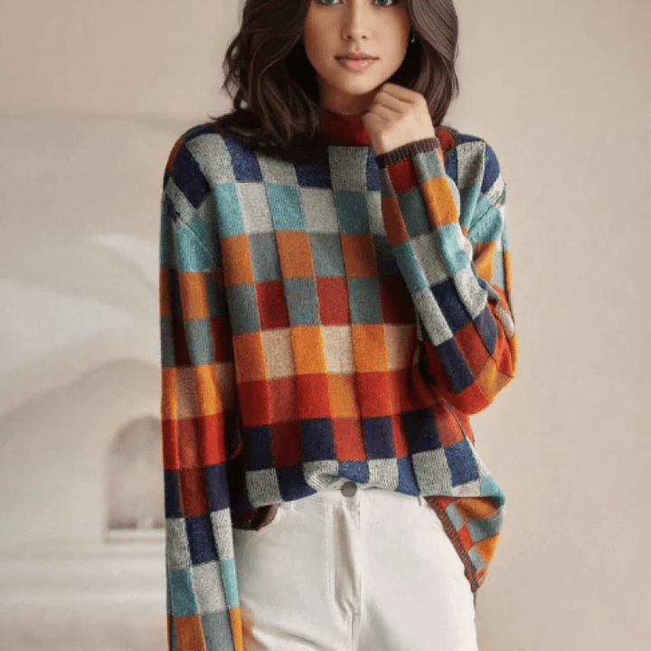 Kate | Colorblock Checkered Sweater
