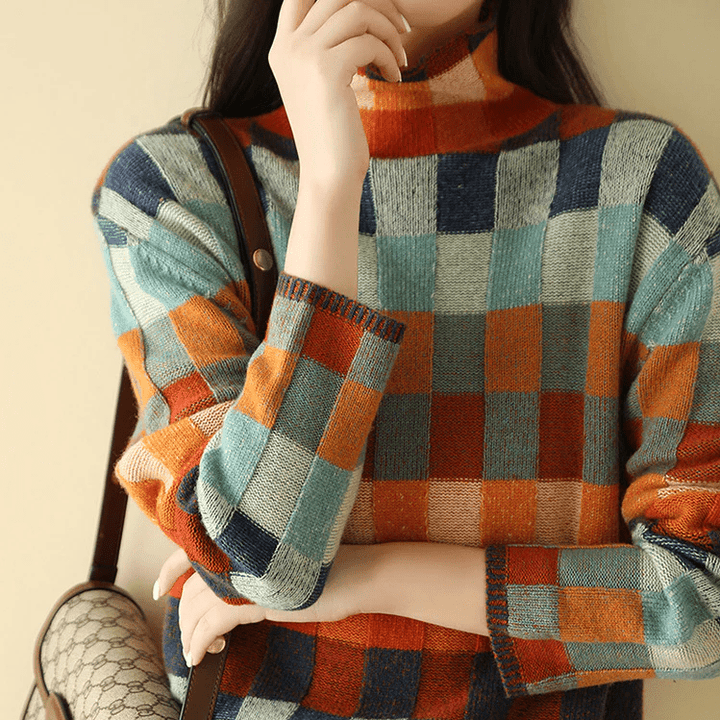 Kate | Colorblock Checkered Sweater