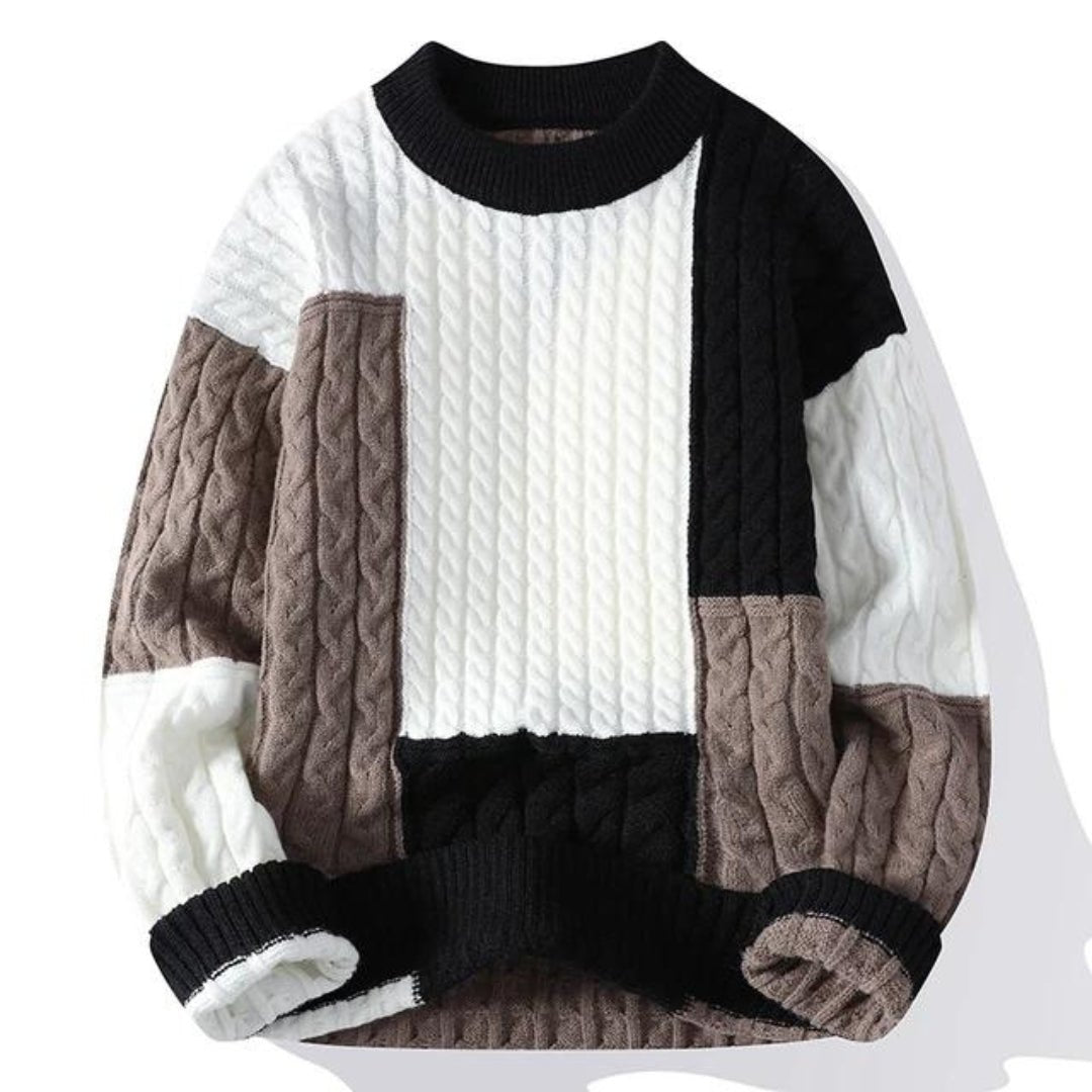 Enzo | Color-Blocked Cable Knit Sweater
