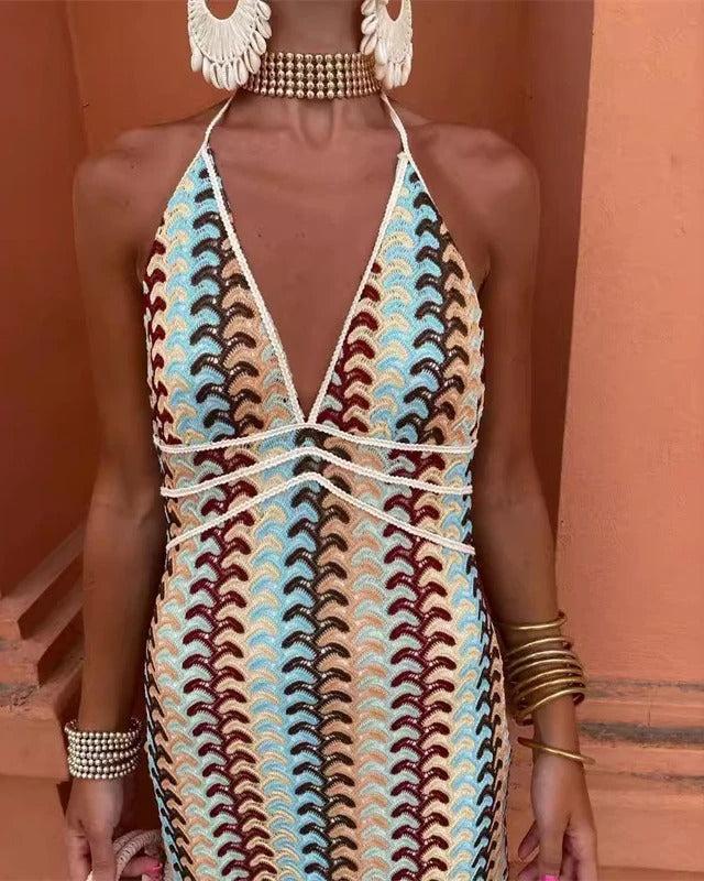 Soraya | Halter Neck Patterned Maxi Dress