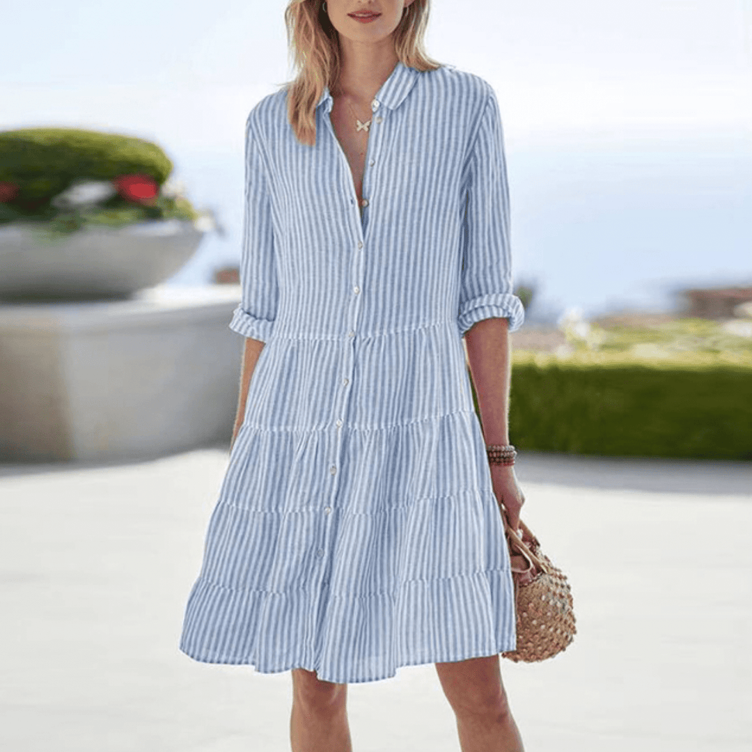 Elvara | Striped Button-Front Tiered Dress