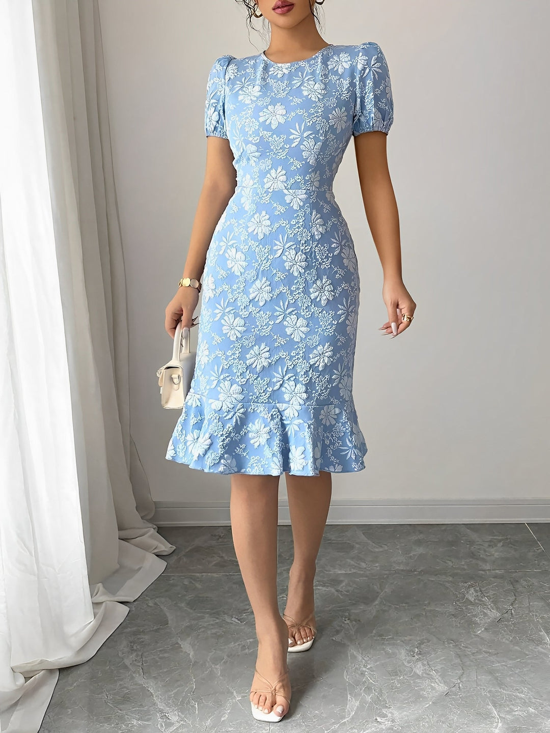 Elowen | Floral Texture Midi Dress