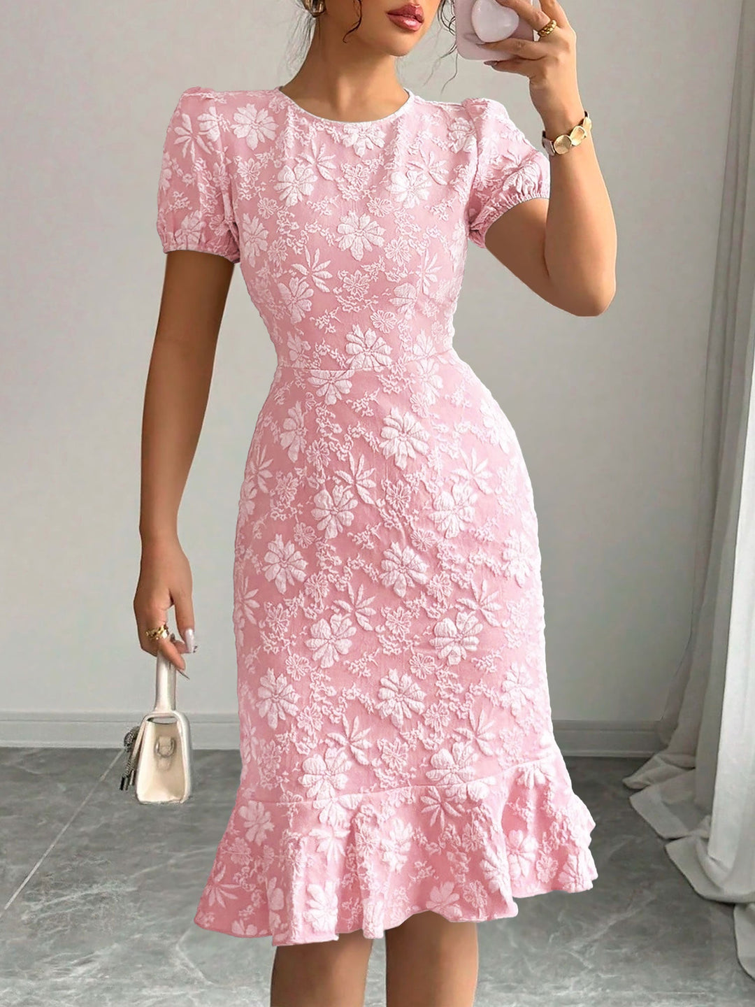 Elowen | Floral Texture Midi Dress