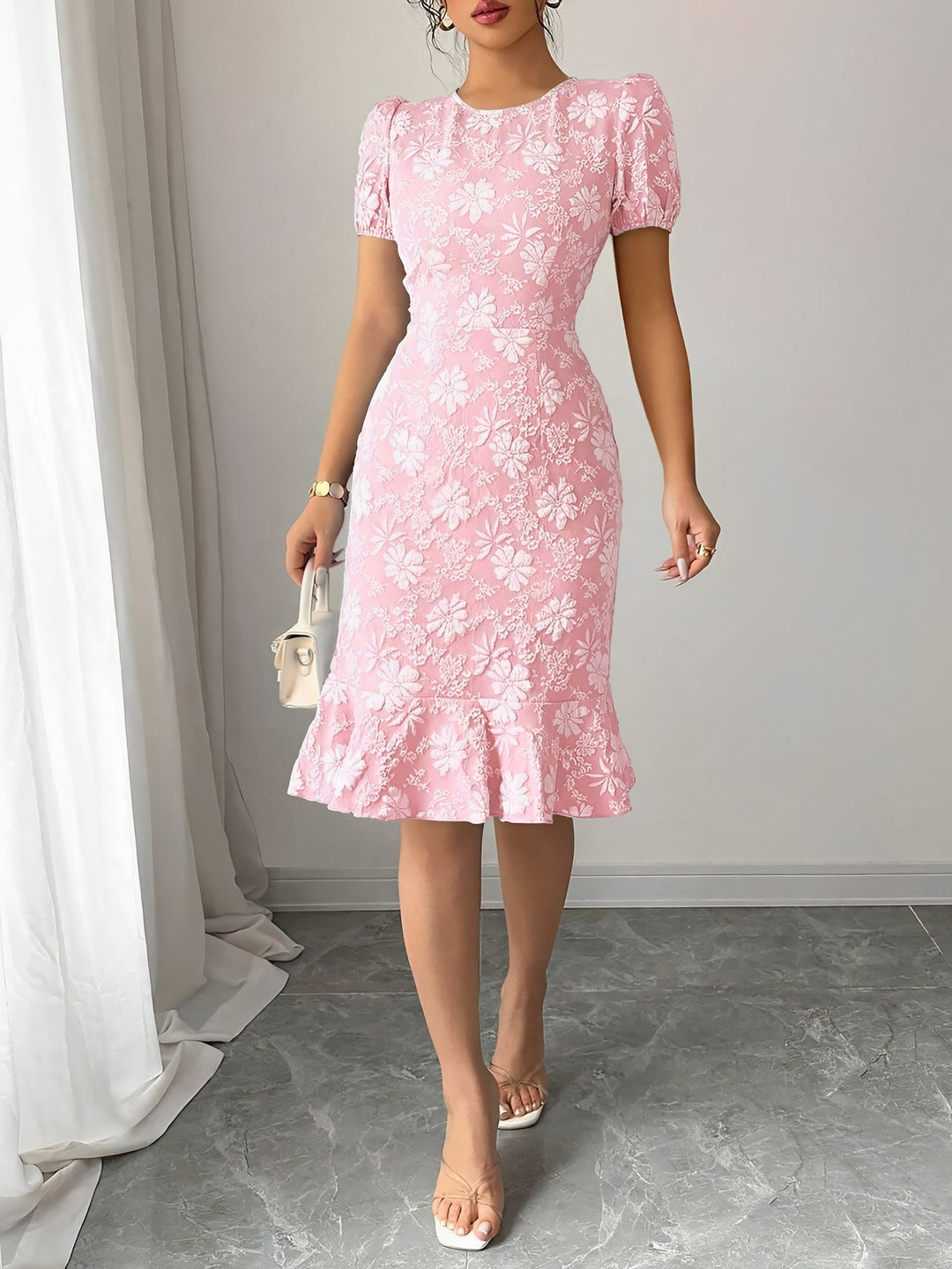 Elowen | Floral Texture Midi Dress