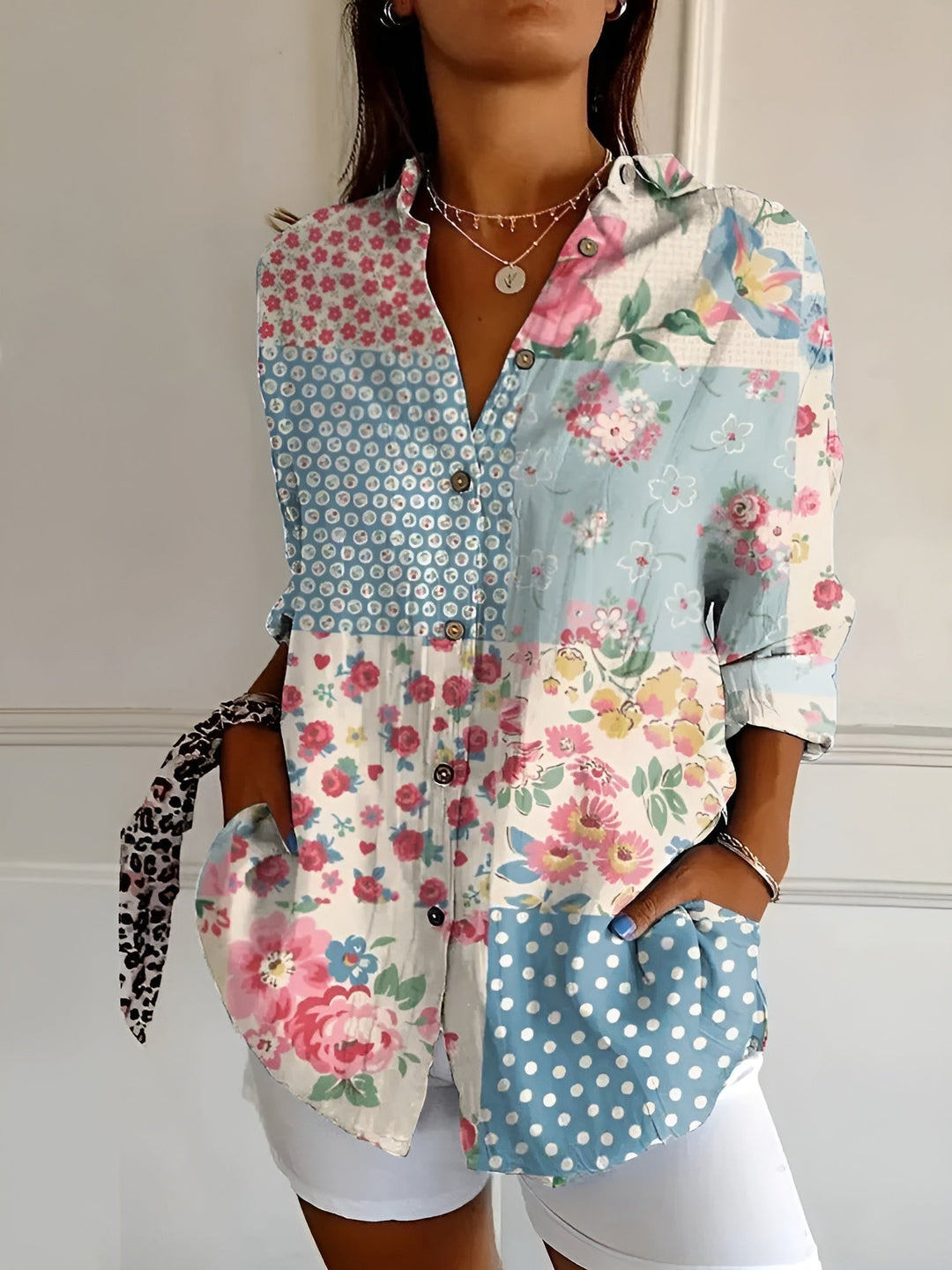 Sylvara | Floral Button-Front Relaxed Blouse