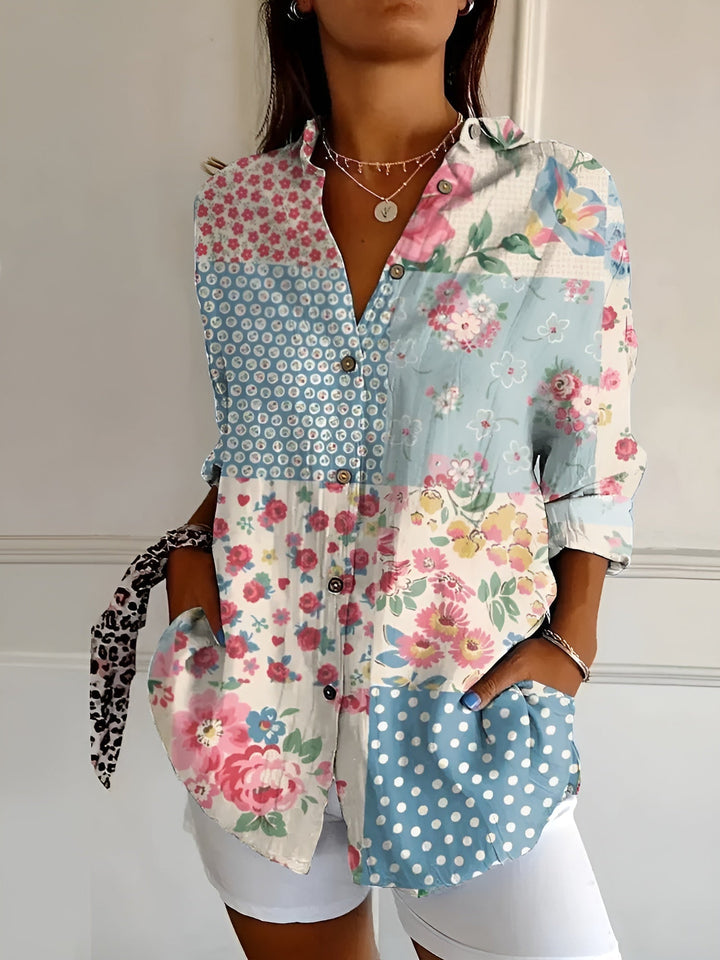 Sylvara | Floral Button-Front Relaxed Blouse