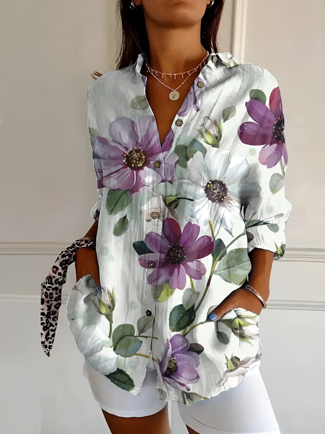 Sylvara | Floral Button-Front Relaxed Blouse