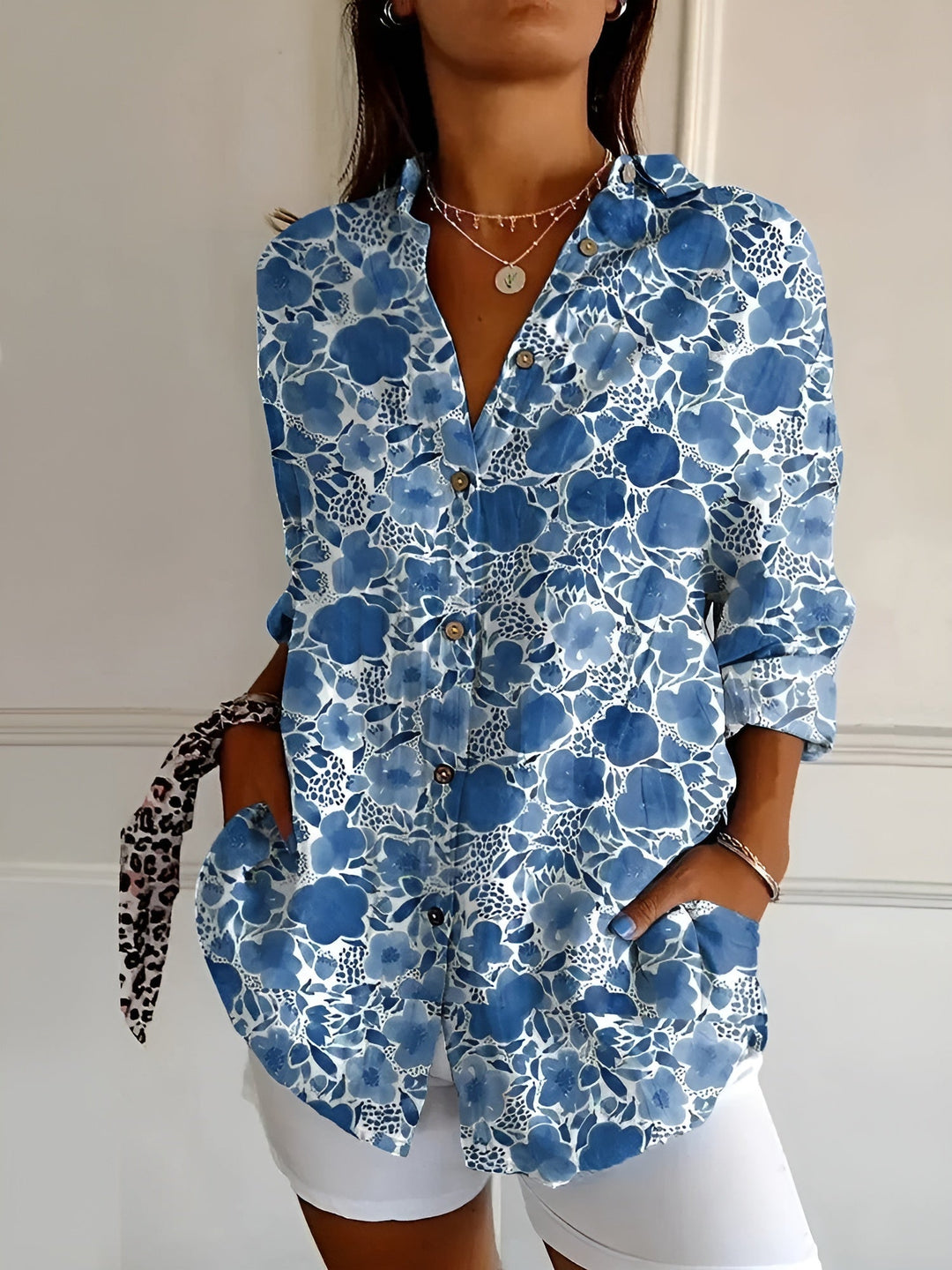 Sylvara | Floral Button-Front Relaxed Blouse