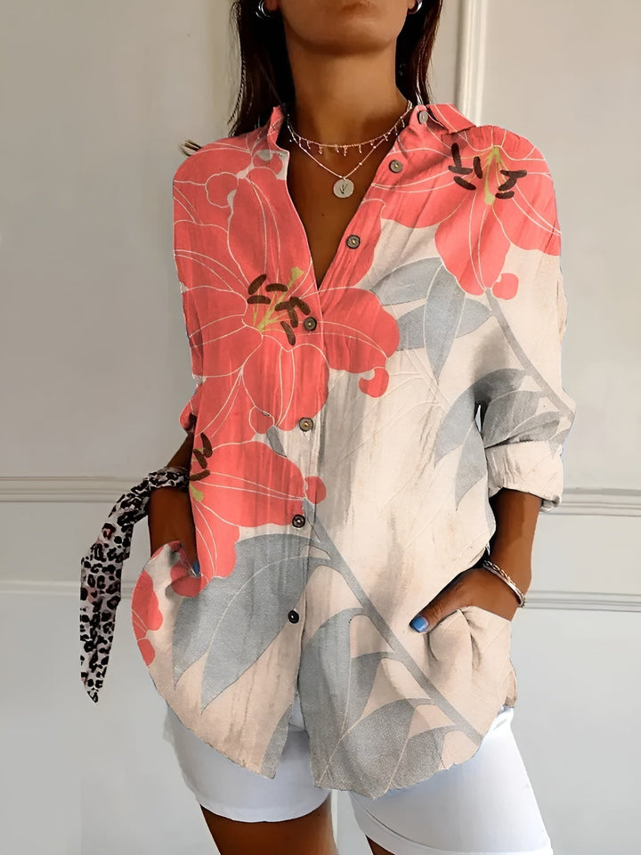 Sylvara | Floral Button-Front Relaxed Blouse