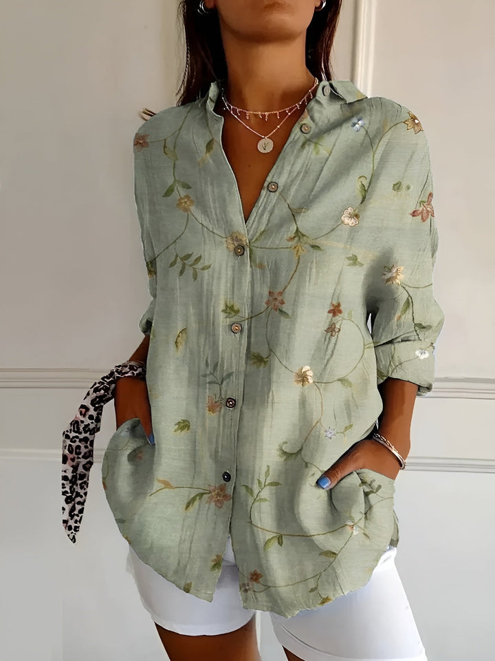 Sylvara | Floral Button-Front Relaxed Blouse