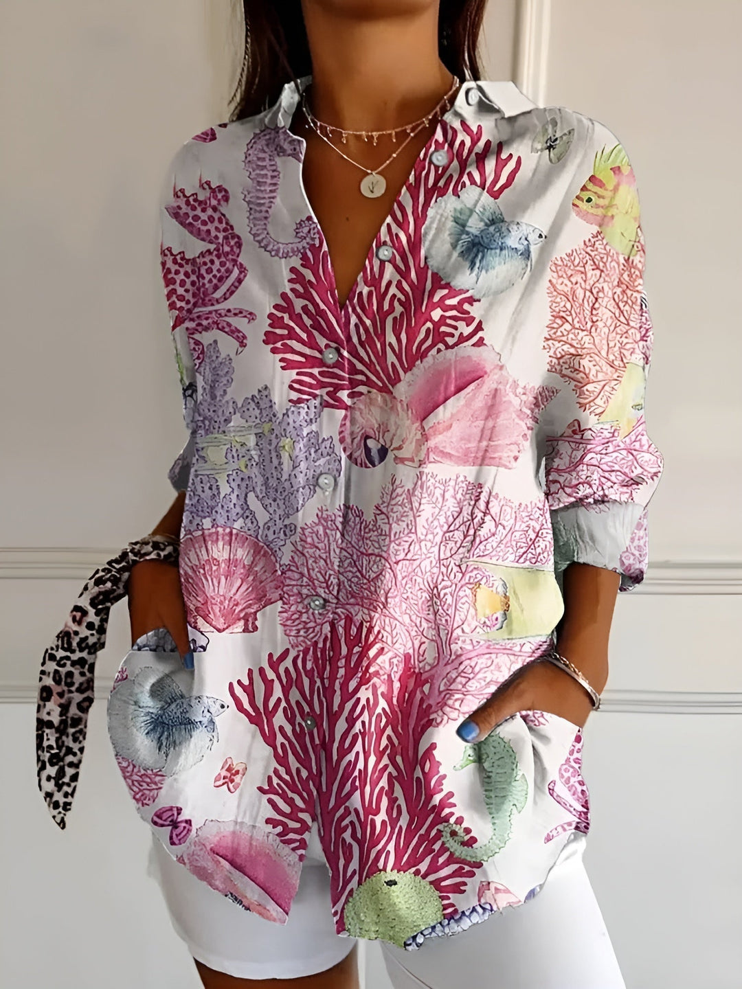 Sylvara | Floral Button-Front Relaxed Blouse
