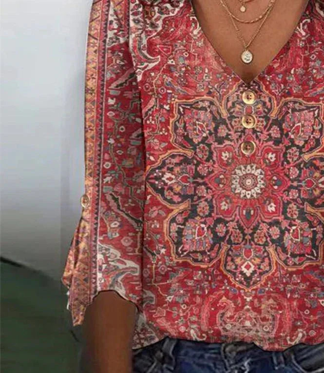 Soraya | Bohemian Print Button Blouse